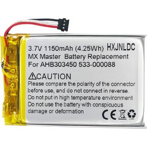 DC 3.7V 1150mAh Lithium Polymer Rechargeable Battery for Logitech Wireless Mouse MX Master (AHB303450 533-000088)