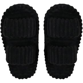 OYOANGLE Women's Two Band Open Toe Corduroy Slippers Comfortable Furry Slip on Slippers Soft Indoor Outdoor Shoes