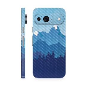 غلاف كمبيوتر محمول من ألياف الكربون متوافق مع Pixel 9 - الجبال الزرقاء - غطاء لاصق واقٍ من الفينيل 3M ممتاز - سهل الاستخدام | صُنع في الولايات المتحدة الأمريكية بواسطة MightySkins