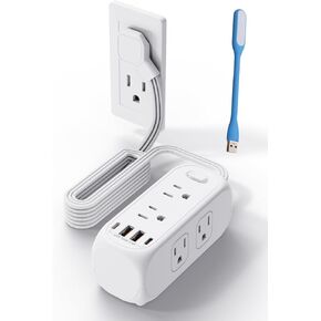 5Ft Extension Cord with Multiple Outlets, Flat Plug Power Strip Surge Protector with5 Ft Long Cord,6 Outlet 4 USB Ports, Multi Outlet for Travel, College, Dorm Room Essentials，Gift a USB Night Light.