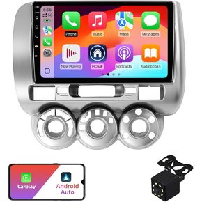 2+32G Android 12 Double Din Car Stereo for Honda Fit 2004 2005 2006 2007 with 9 Inch Touchscreen Radio Built-in Wireless Carplay/Android Auto/GPS/Bluetooth/FM/AUX/Steering Wheel Controls/Backup Camera