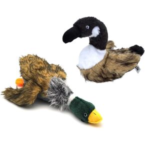 Squeaky Toys for Small & Medium Dogs, Plush Goose & Mallard Duck Puppy Toys, 8.5 Inch (2 Pack)