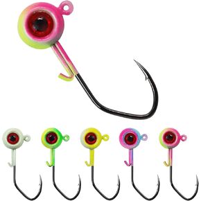 Painted Crappie Jig Heads 3D Eyes Fishing Hooks with Wire Keeper Lures for Crappie Panfish Bass Fishing Jig Hooks Assortment 1/16 oz 1/8 oz 3/16oz 3/8 oz 1/4 oz