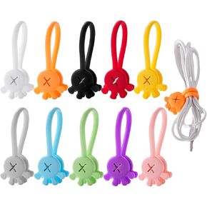 10Pcs Magnetic Cable Ties, Reusable Silicone Cable Ties, Magnetic Cord Ties, Magnetic Ties for Cords, Cable Organizer Twist Ties for Bundling Bookmark Fridge Magnet Home Office, 10 COLORS
