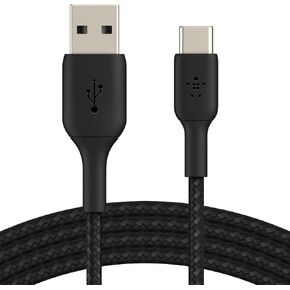Belkin BoostCharge Braided USB-C to USB-A Charging Cable (3.3ft/1M) for iPhone 16 Series, Samsung Galaxy S24 Series, Note20, Google Pixel 9 & 8, iPad Pro, Nintendo Switch, & More - White (2-Pack)