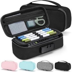 Zannaki Cute Pencil Case with Lock for Boys and Girls, Soft Large Capacity Pencil Case with Handle, Cool School Supplies Pencil Box Pen Stationery Storage Bag Organizer for Kids Teens Adults, Grey