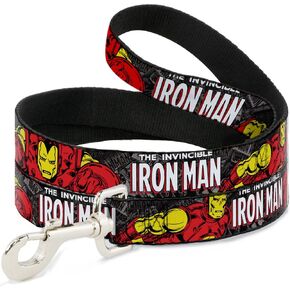 Marvel Comics Pet Leash, Dog Leash, The Invincible Iron Man Stacked Comic Books Action Poses, 6 Feet Long 1.0 Inch Wide