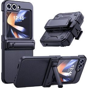 KJSK for Samsung Galaxy Z Flip 6 Case,Z Flip 6 Case with Stand & Belt-Clip,[Hinge Protection] [Built-in Screen Protector],Rugged Protective Phone Case for Galaxy Z Flip 6(Blue Gray)