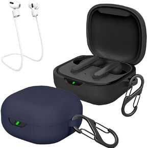 [2 Pack] easyBee Case Compatible with JBL Vibe Flex Charging Cover, with 2 Keychain and 2 Anti-Lost Strap, Soft Liquid Silicone Ultra Thin Shockproof Protective Kit - Black and Blue