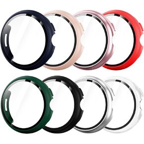 8 Pack Case for Google Pixel Watch 2(2023) /Pixel Watch Screen Protector, Hard PC Bumper Overall Protective Tempered Glass Cover Accessories for Pixel Watch 2/1