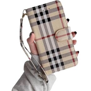 Wallet Case for Samsung Galaxy S24 Ultra With Card Slot,Luxury Leather Classic Designer Pattern Magnetic with Stand Function Wrist Strap Protective Cover Flip Case Compatible with Galaxy S24 Ultra