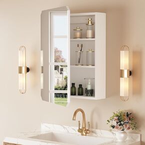 Medicine Cabinet Mirror 19.6" W x 26" H Bathroom Mirror with Storage Wall Mounted Medicine Mirror Cabinet Wood Organizer with Single Door Farmhouse Bathroom Storage Cabinet
