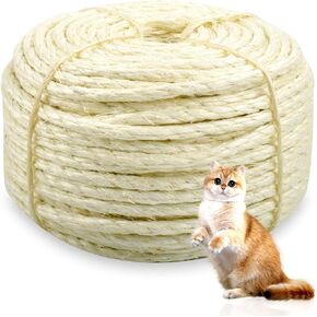 Jute Rope for Cat Scratch Post 1/4" Diameter 328 FT Cat Natural Hemp Rope Cat Tower Repair Rope Cat Tree Rope Replacement Recovering and DIY