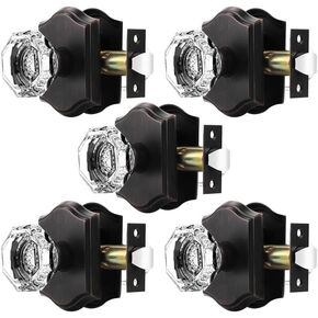 Orger Octagonal Crystal Door Knobs 2 Pack, Interior Privacy Door Handle for Bed/Bathroom with Pin Lock Inside, Satin Nickel Vintage Rosette Door Knob with Heavy Duty Genuine Glass
