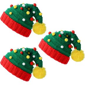 Christmas Hat Santa Elf Hats for Adults Big Kids Christmas Gifts Santa Red Green Knit Slouchy Beanies Hat Bulk