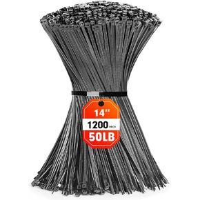 Zip Ties, RAZCC 1200pcs Black Cable Zip Ties 14 Inch, Heavy Duty Plastic Wire Ties with 50lb Tensile Strength, Self-Locking Black Nylon Tie Wraps for Indoor and Outdoor