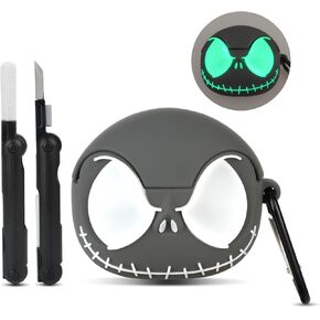 Compatible with Apple AirPods Pro/Pro 2 Case Cover with Cleaner Kit [Glow in The Dark], Soft Silicone 3D Skull Cute Case for Airpods Pro/Pro 2, Airpods Pro/Pro 2nd Generation Case for Women Men Kids