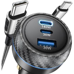 165W USB C Car Charger, PD3.1 140W/PD3.0 100W Type C Car Charger, QC5 Super Fast Charging Cigarette Lighter USB Charger with 240W Cable for MacBook Pro, Phone 15, Samsung S24, iPad, Laptops