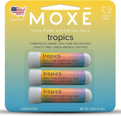 MOXE Tropics Nasal Stick Caribbean Escape + Tropical Scents | Grapefruit, Ylang Ylang, & Vanilla Oil | Summer, Beach, Relaxing Aromatherapy with 100% Pure Essential Oils, Made in USA (3 Pack) in Saudi Arabia
