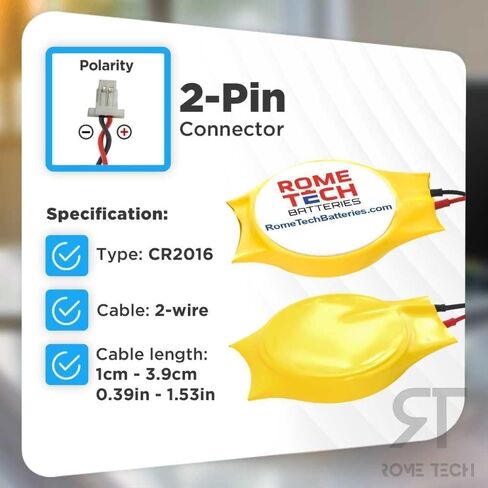 بطارية Rome Tech CR2016 CMOS BIOS لجهاز Lenovo ThinkPad X1 Yoga 1st Gen (النوع 20FQ، 20FR) / Lenovo ThinkPad X1 Yoga 2nd Gen (النوع 20JD، 20JE) - بطارية احتياطية للكمبيوتر المحمول 3V RTC CR 2016 مع كابلين سلكيين in Kuwait