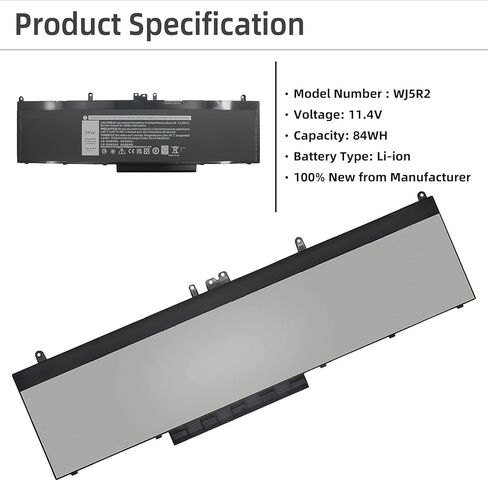 استبدال بطارية الكمبيوتر المحمول WJ5R2 لجهاز Dell Latitude 5570 E5570 Precision 3510 M3510 Series Notebook، 4F5YV WJ5R2 G9G1H K1G3K 11.4V 84Wh in Saudi Arabia