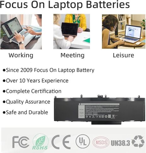 استبدال بطارية الكمبيوتر المحمول WJ5R2 لجهاز Dell Latitude 5570 E5570 Precision 3510 M3510 Series Notebook، 4F5YV WJ5R2 G9G1H K1G3K 11.4V 84Wh in Kuwait
