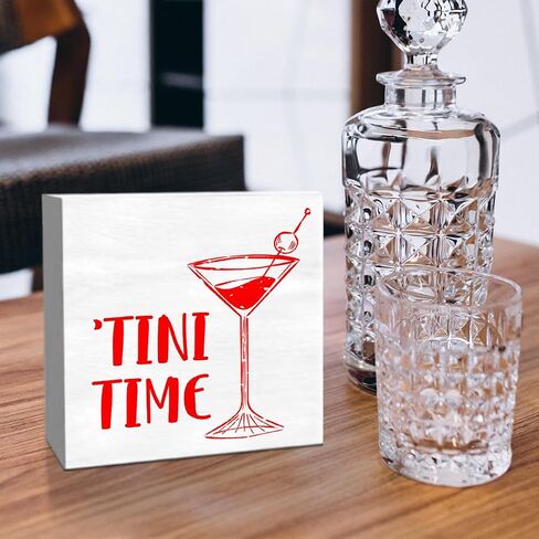 Bar Decor Wooden Box Sign, Home Kitchen Dining Room Drinking Bar Table Decor Cheers Bar Cart Cocktails Decoration, Bar Gifts for Women Men Couples, Limit Happy to One Hour in Saudi Arabia