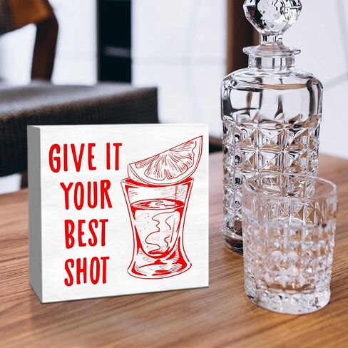 Bar Decor Wooden Box Sign, Home Kitchen Dining Room Drinking Bar Table Decor Cheers Bar Cart Cocktails Decoration, Bar Gifts for Women Men Couples, Limit Happy to One Hour in Saudi Arabia