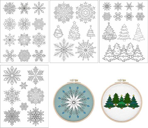 Water Soluble Embroidery Patterns Stabilizers - Rngmsi 6 Sheets Christmas Stick and Stitch Embroidery Paper Wash Away 57 Pcs Snowflakes Xmas Tree Designs Transfer Paper Stabilizers for Hand Sewing in Kuwait