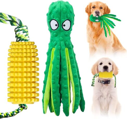 Squeaky Dog Toys - Octopus Plush Crinkle Toys with No Stuffing, Durable Interactive Pet Toys for Small, Medium & Large Dogs, Great for Teething and Play(1PCAK Plush Octopus) in Kuwait