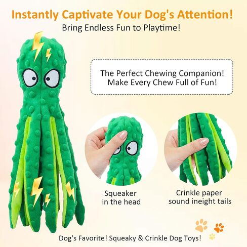 Squeaky Dog Toys - Octopus Plush Crinkle Toys with No Stuffing, Durable Interactive Pet Toys for Small, Medium & Large Dogs, Great for Teething and Play(1PCAK Plush Octopus) in Kuwait