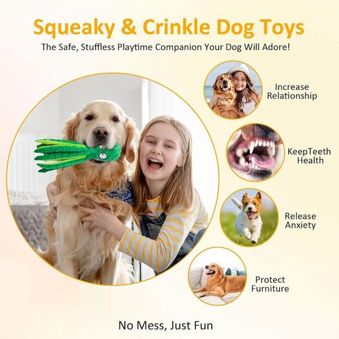 Squeaky Dog Toys - Octopus Plush Crinkle Toys with No Stuffing, Durable Interactive Pet Toys for Small, Medium & Large Dogs, Great for Teething and Play(1PCAK Plush Octopus) in Kuwait