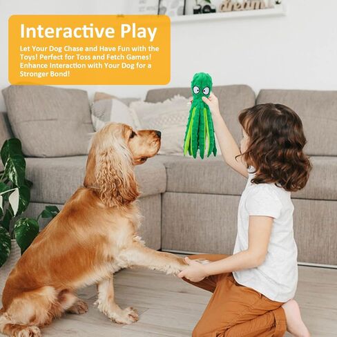 Squeaky Dog Toys - Octopus Plush Crinkle Toys with No Stuffing, Durable Interactive Pet Toys for Small, Medium & Large Dogs, Great for Teething and Play(1PCAK Plush Octopus) in Kuwait