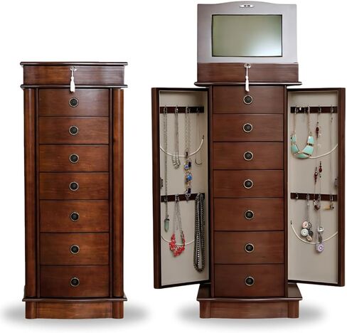 خزانة مجوهرات Alveare Home North - منظم تخزين بقفل مع سبعة أدراج واسعة، أسود in Kuwait