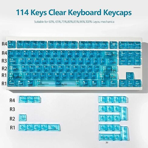 mintcaps Crystal Clear Keyboard Keycaps Transparent PC Cherry Profile Red Keycap Set 114 Keys Shine Through Key Cap for Cherry Gateron Mx Switches Mechanical Keyboard in Saudi Arabia