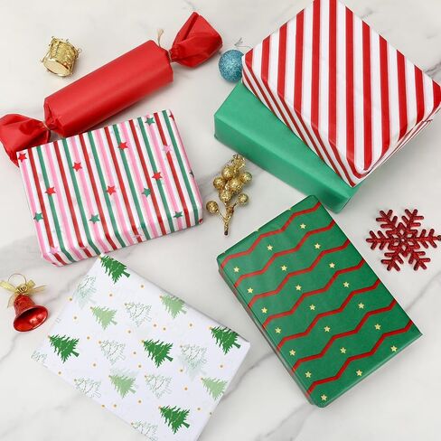 120 Sheets Christmas Tissue Paper for Gift Bags, Red Green and White Tissue Paper Bulk Assorted Design Gift Wrapping Paper, Xmas Tissue Paper for Crafts Holiday Decor in Saudi Arabia