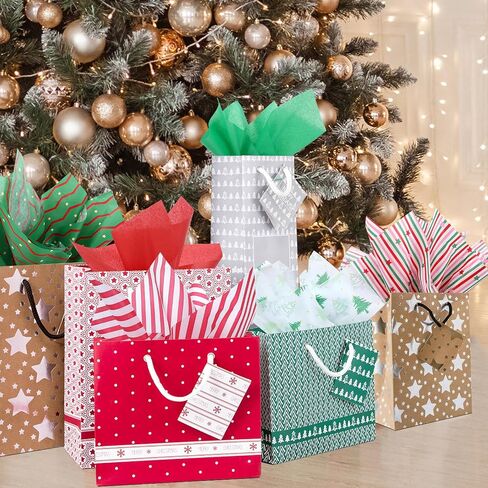 120 Sheets Christmas Tissue Paper for Gift Bags, Red Green and White Tissue Paper Bulk Assorted Design Gift Wrapping Paper, Xmas Tissue Paper for Crafts Holiday Decor in Saudi Arabia