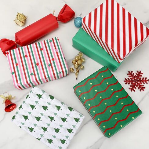 120 Sheets Christmas Tissue Paper for Gift Bags, Red Green and White Tissue Paper Bulk Assorted Design Gift Wrapping Paper, Xmas Tissue Paper for Crafts Holiday Decor in Saudi Arabia