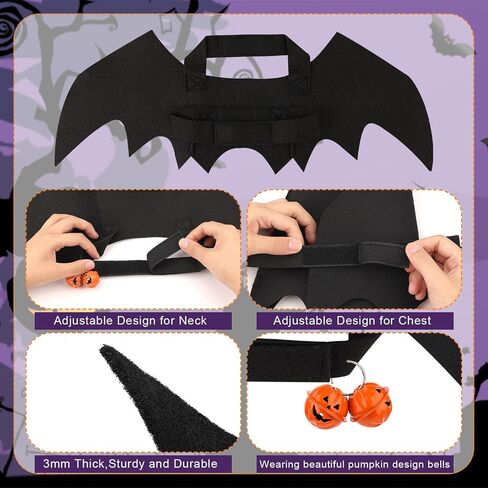 Halloween Dog Bat Wings, Cute Dog Costume Bat Wings Halloween Dog Collar Bat Wings with Pumpkin Bell Bat Costume for Cats Dogs Party Decoration Dress Up Funny Cosplay Costumes (M) in Saudi Arabia