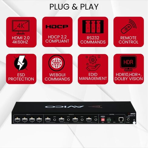 Avico 4x4 HDMI 2.0 4K 1080P مصفوفة التبديل | الفاصل | إيد | SPDIF مستخرج الصوت in Saudi Arabia