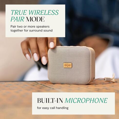 House of Marley Jammin' Portable Bluetooth Speaker, IPX5 Splashproof, 6-Hour Playtime, TWS Pair Mode, Eco-Friendly Design with Recycled Materials, Includes Lanyard, Compact Size (Cream) in Kuwait