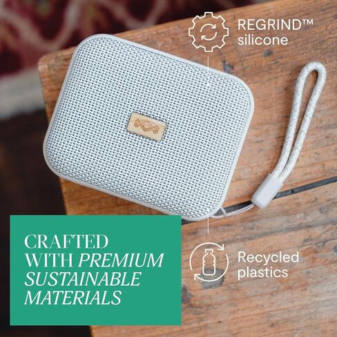 House of Marley Jammin' Portable Bluetooth Speaker, IPX5 Splashproof, 6-Hour Playtime, TWS Pair Mode, Eco-Friendly Design with Recycled Materials, Includes Lanyard, Compact Size (Cream) in Kuwait