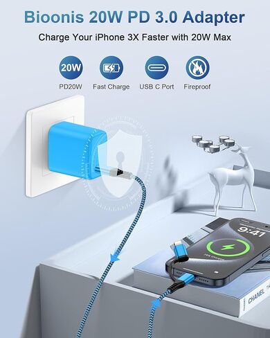Apple Charger Cord for iPhone 16 Pro Max, 16 Pro, 16, 16 Plus, 15,15 Plus,15 Pro,15 Pro Max, 14, 13, 12 USB C with Lightning Cable 2 in 1 Fast Charging Cargador Carplay Car Cable Motorola G Stylus in Saudi Arabia