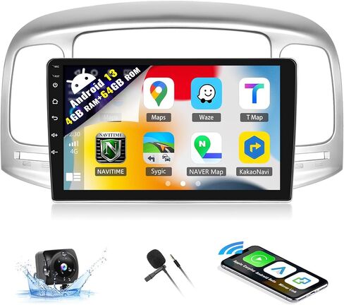 SIXWIN 4G+64G Android 13 Car Stereo for Hyundai Accent 2008-2011 9 Inch Touch Screen with CarPlay Android Auto Mirror Link UI Bluetooth FM GPS Navigation WiFi FM SWC Shot Cut Backup Camera MIC in Saudi Arabia