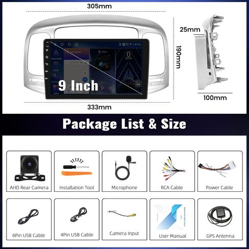 SIXWIN 4G+64G Android 13 Car Stereo for Hyundai Accent 2008-2011 9 Inch Touch Screen with CarPlay Android Auto Mirror Link UI Bluetooth FM GPS Navigation WiFi FM SWC Shot Cut Backup Camera MIC in Saudi Arabia
