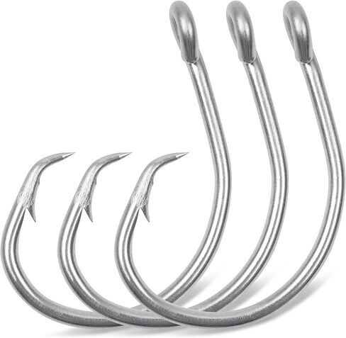 Circle Hooks,Saltwater Stainless Steel Tuna Strong Fishing Hooks Non-Offset/Closed Eye/Wide Gap Catfish Big Game Fishing Hook for Swordfish Shark 25pcs/40pcs in Kuwait