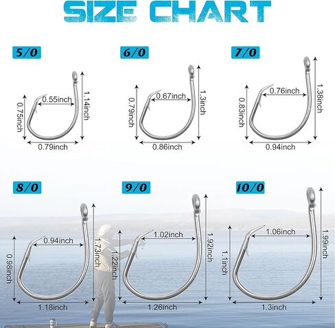 Circle Hooks,Saltwater Stainless Steel Tuna Strong Fishing Hooks Non-Offset/Closed Eye/Wide Gap Catfish Big Game Fishing Hook for Swordfish Shark 25pcs/40pcs in Kuwait