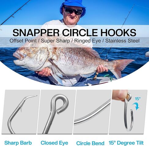 Circle Hooks,Saltwater Stainless Steel Tuna Strong Fishing Hooks Non-Offset/Closed Eye/Wide Gap Catfish Big Game Fishing Hook for Swordfish Shark 25pcs/40pcs in Kuwait
