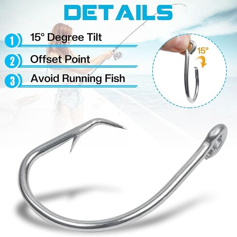 Circle Hooks,Saltwater Stainless Steel Tuna Strong Fishing Hooks Non-Offset/Closed Eye/Wide Gap Catfish Big Game Fishing Hook for Swordfish Shark 25pcs/40pcs in Kuwait