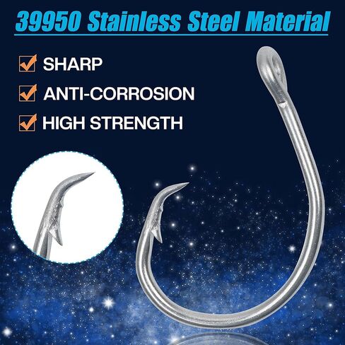 Circle Hooks,Saltwater Stainless Steel Tuna Strong Fishing Hooks Non-Offset/Closed Eye/Wide Gap Catfish Big Game Fishing Hook for Swordfish Shark 25pcs/40pcs in Kuwait